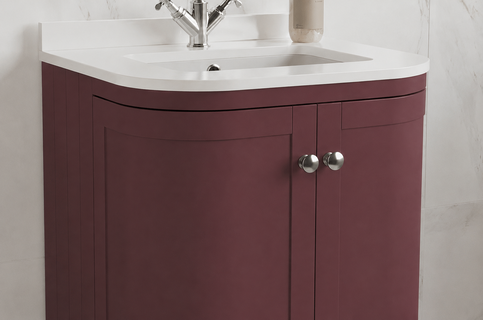 Burgundy Basin Vanity Unit with chrome handles
